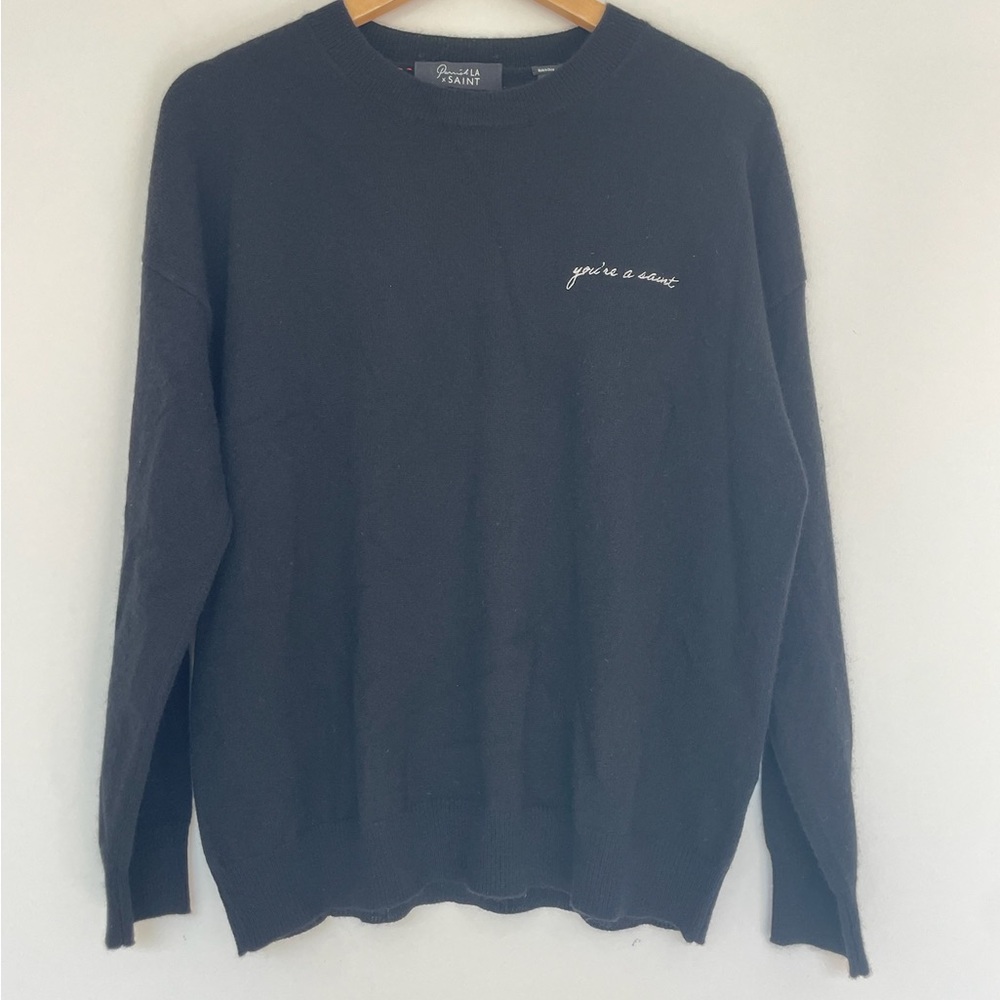 “You’re A Saint” Black Sweater Relaxed Fit